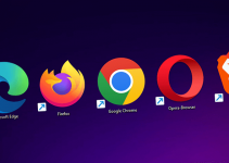 Various web browser logos on a gradient background.