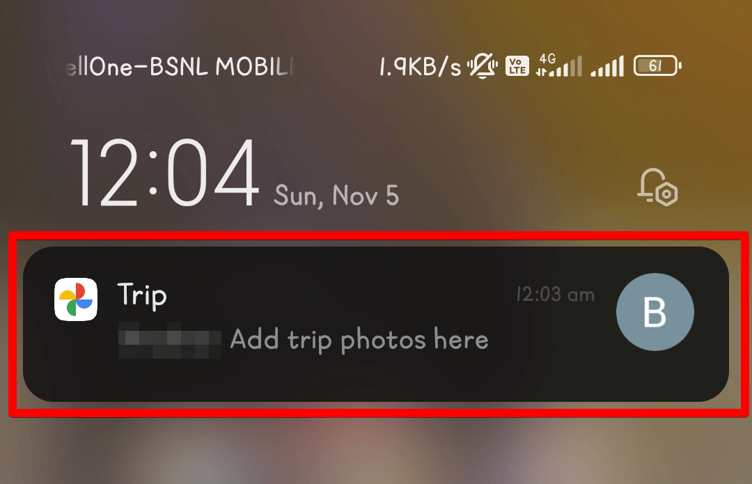 Google Photos notification on a mobile phone.
