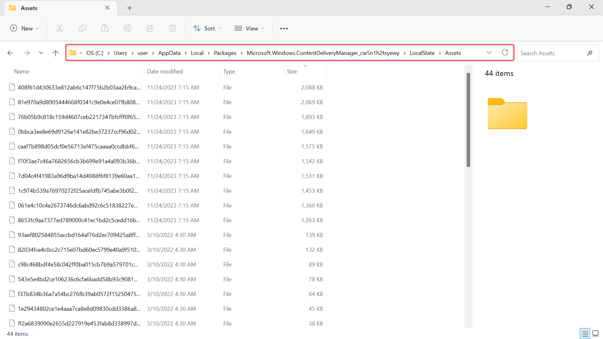 Folders where Windows Spotlight images are saved.