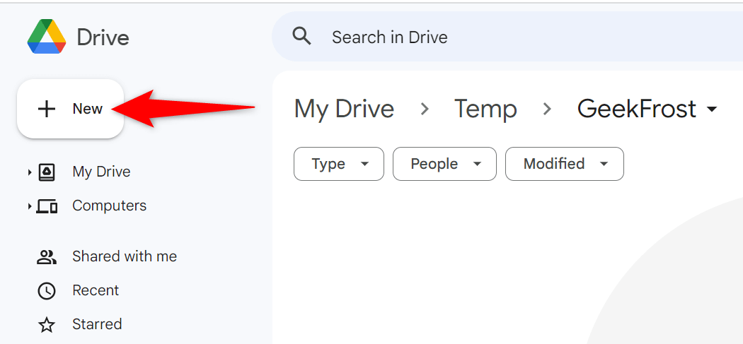"New" highlighted on Google Drive.