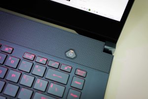 Power button on the keyboard of a laptop.