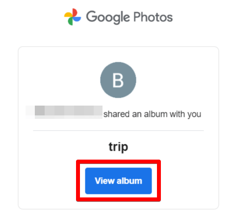 "View Album" highlighted in a Gmail email on desktop.