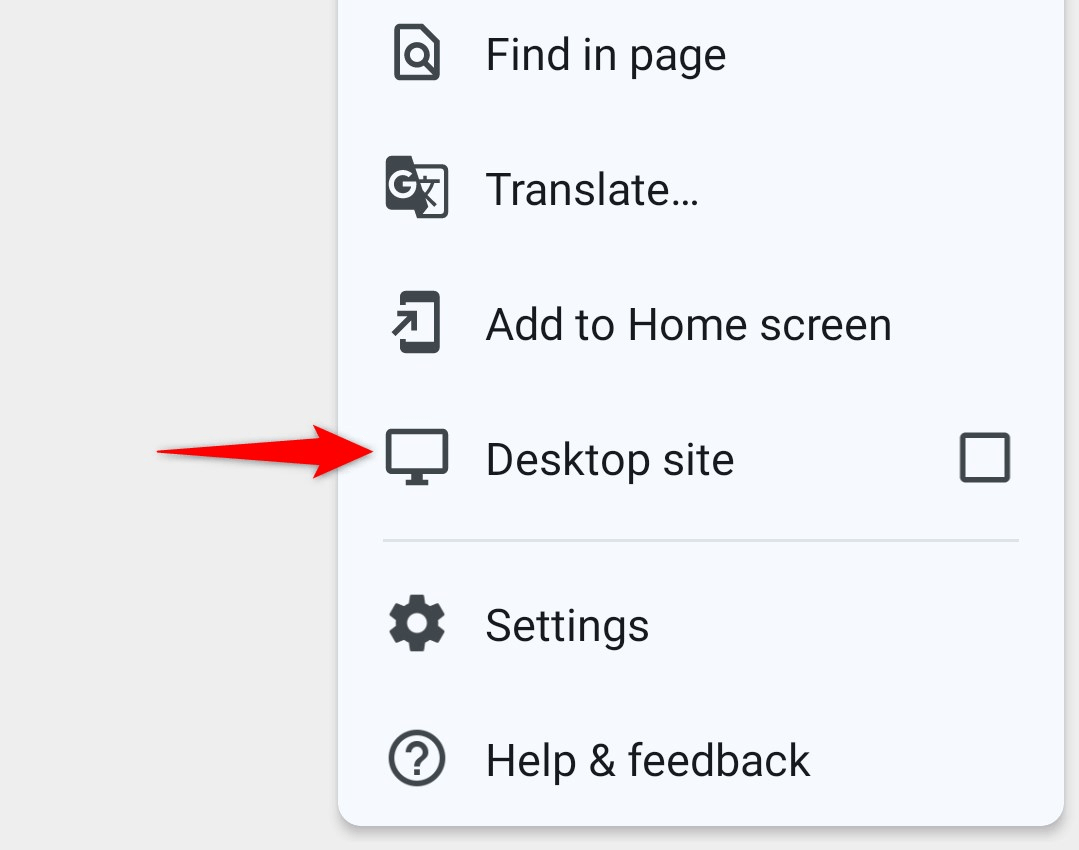 "Desktop Site" highlighted in Chrome for Android.