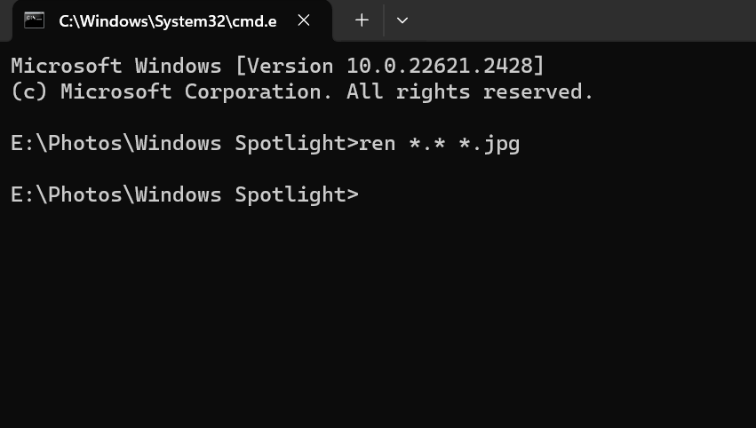 The command to rename files in a Command Prompt window.
