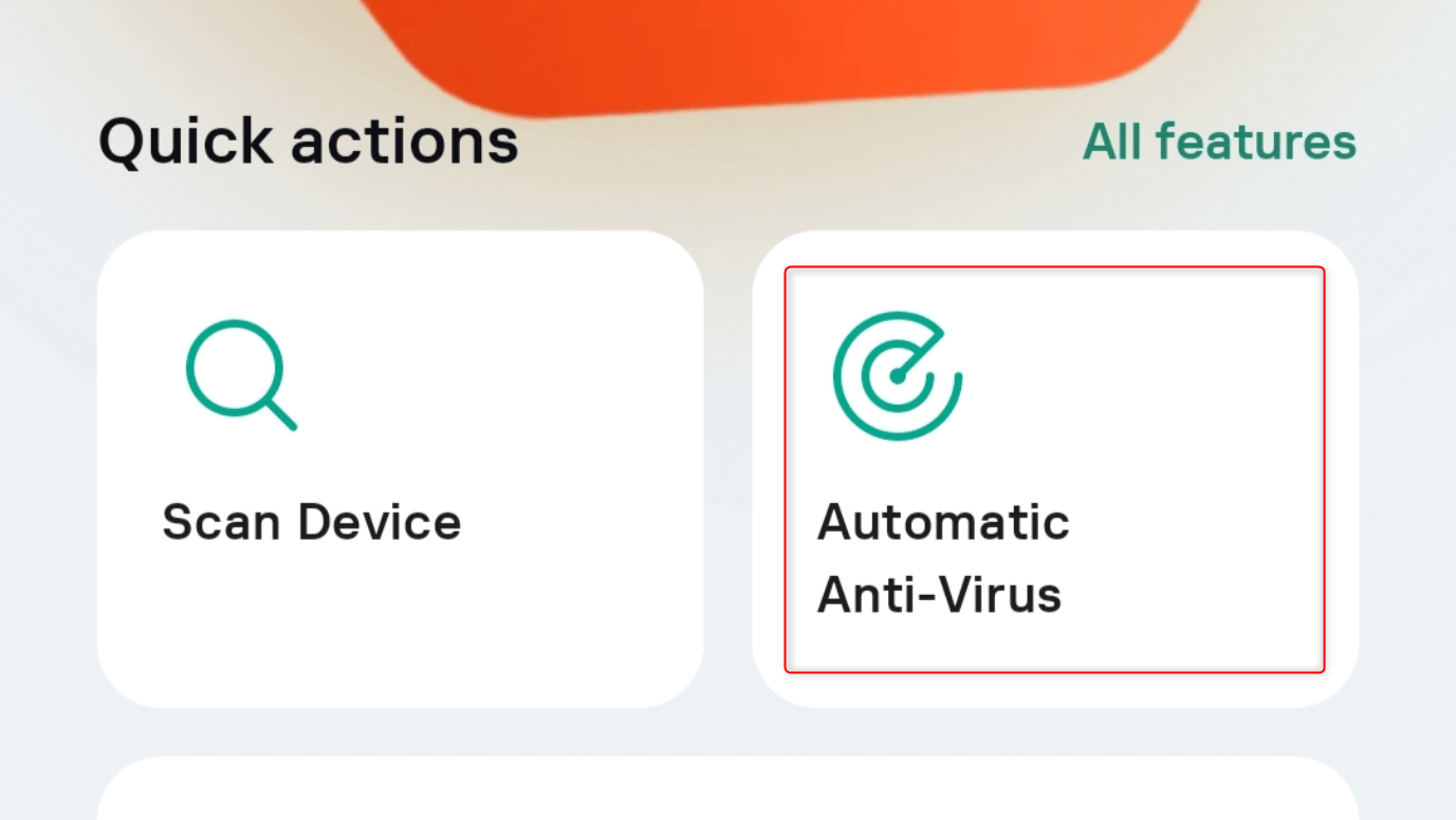 "Automatic Anti-Virus" highlighted in Kaspersky for Android.