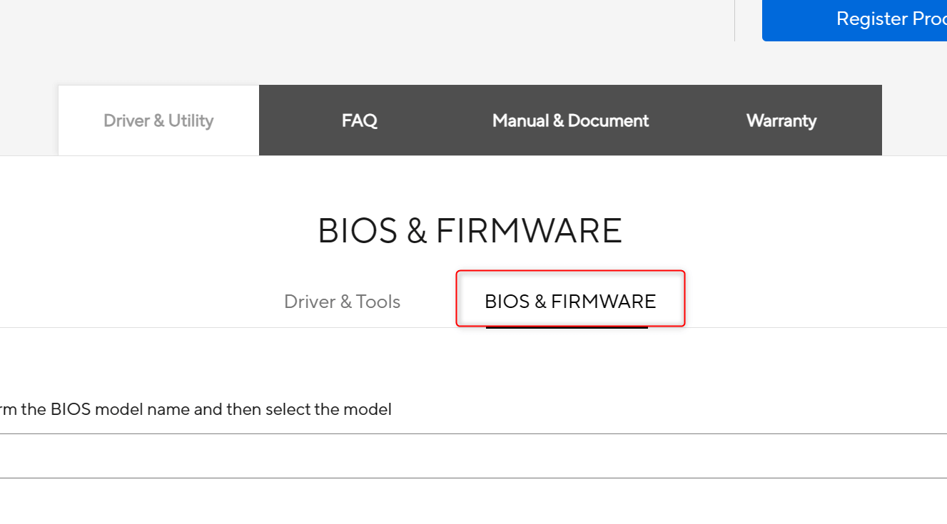 "BIOS & Firmware" tab highlighted on Asus Download Center.