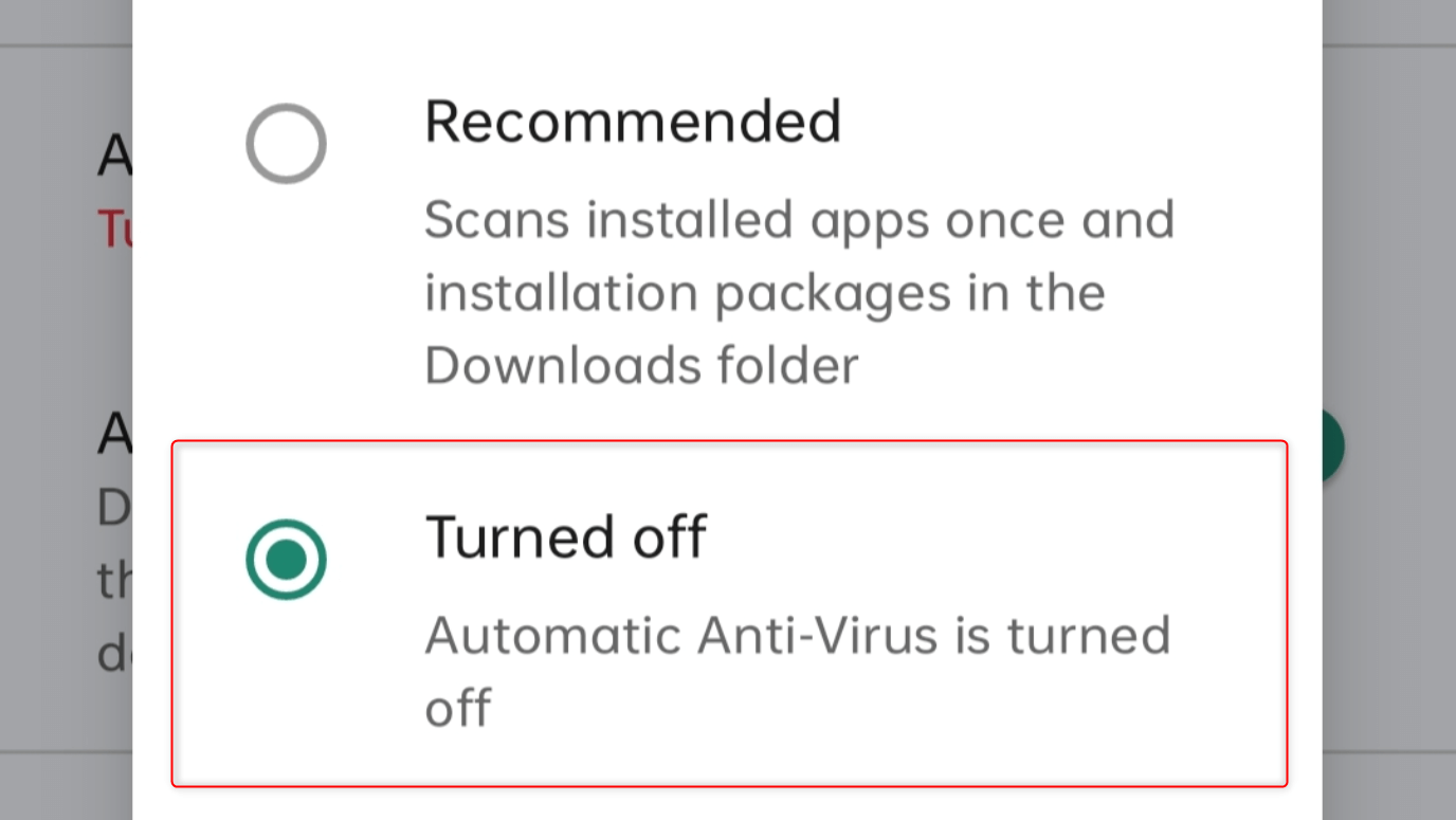 "Turned off" highlighted in Kaspersky for Android.