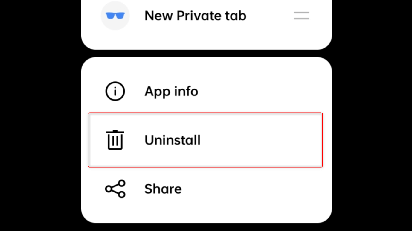 "Uninstall" highlighted for Brave on Android.