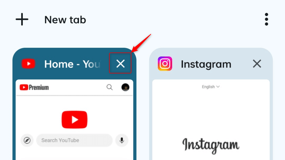 X highlighted for a tab in Chrome on Android.