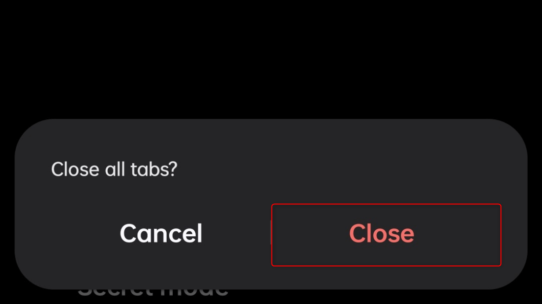"Close" highlighted in a prompt in Samsung Internet Browser.