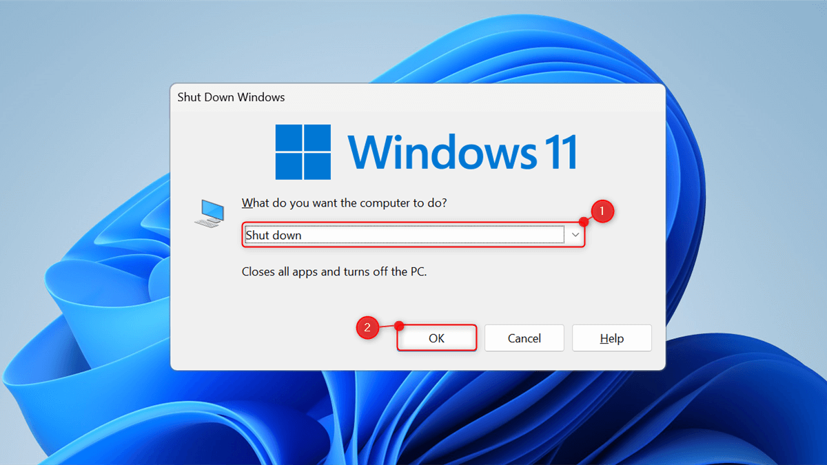 "Shut Down Windows" window on Windows 11.