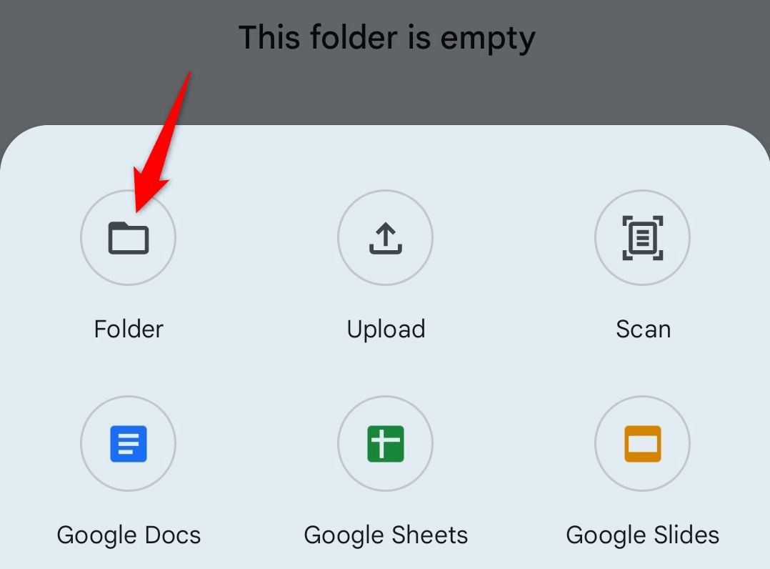 "Folder" highlighted in Google Drive for Android.
