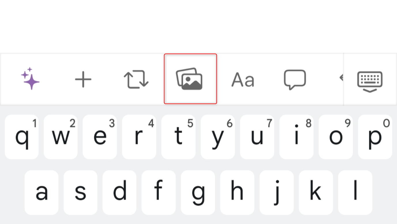 "Image" icon highlighted on a phone's keyboard in the Notion app.
