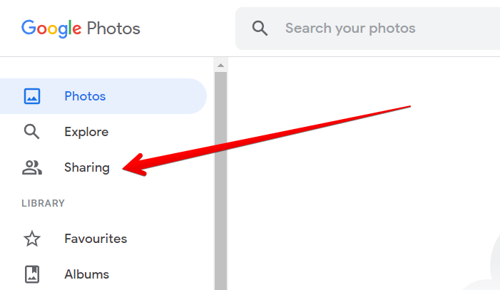 "Sharing" highlighted on the Google Photos site.