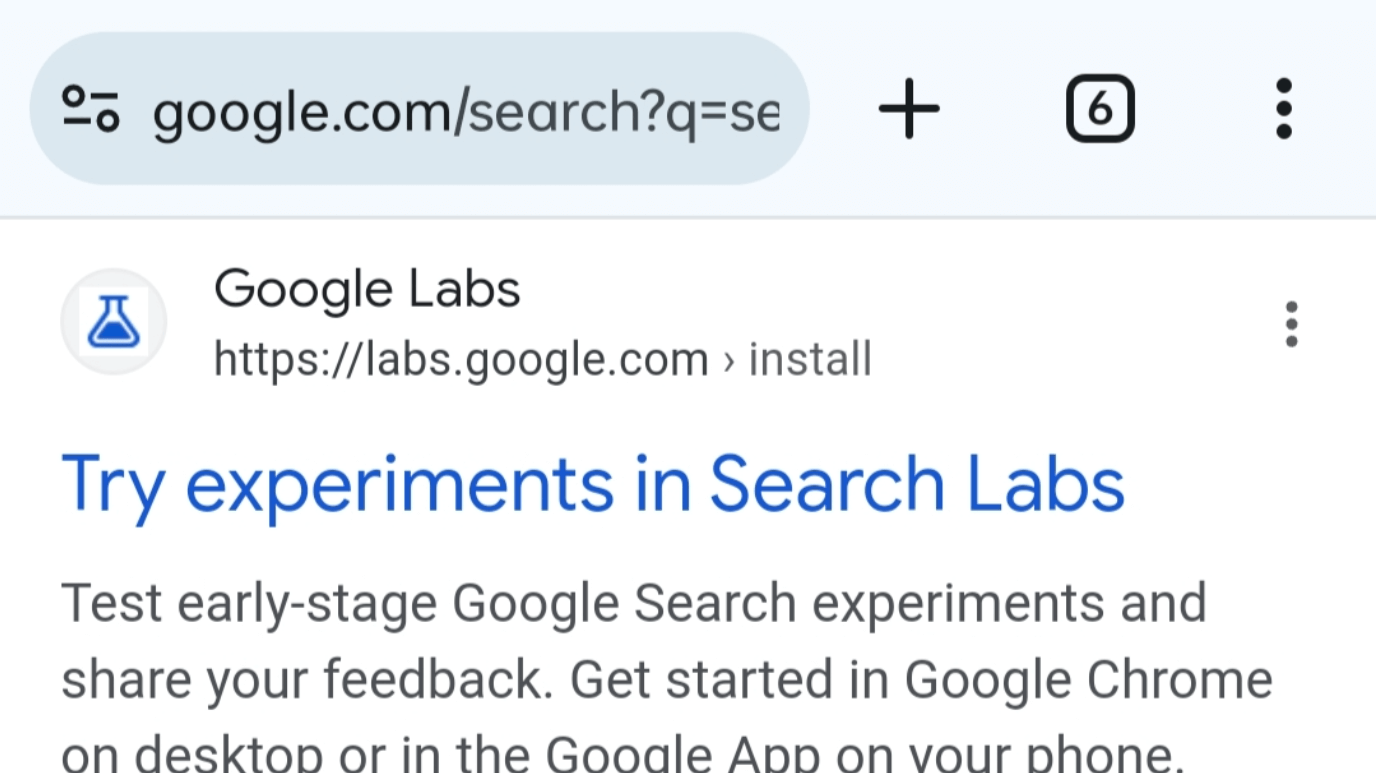 Search results for "Search Labs" on Google.