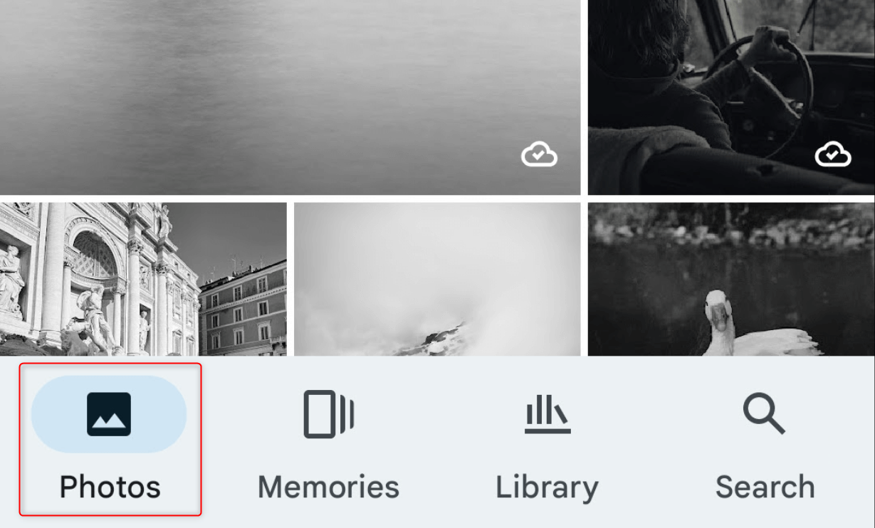 "Photos" highlighted in Google Photos.