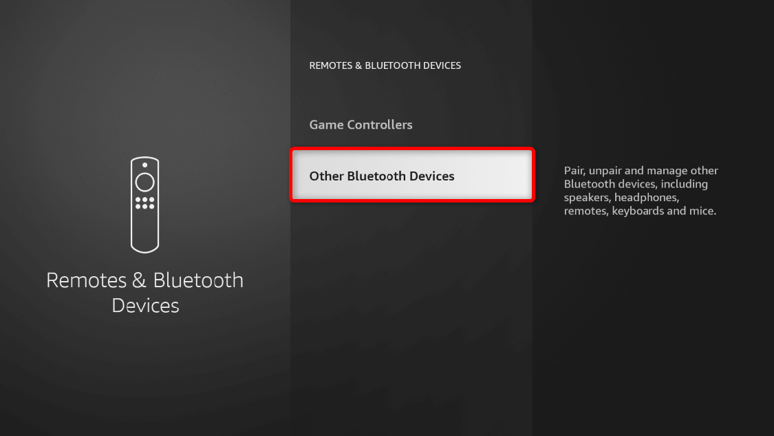 "Other Bluetooth Devices" highlighted in the "Remotes & Bluetooth Devices" menu.