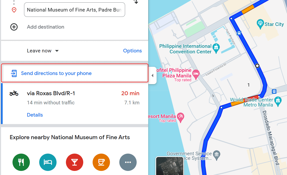 "Send directions to your phone" highlighted on Google Maps.