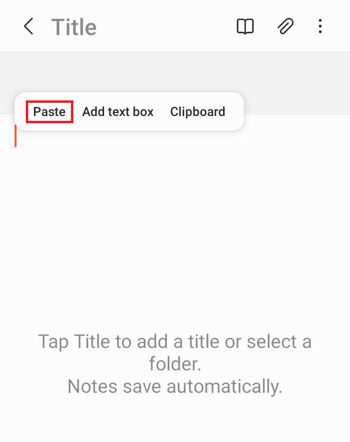 "Paste" highlighted in the Notes app on Android.