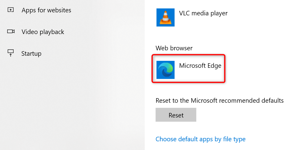 "Microsoft Edge" highlighted in Windows 10 Settings.