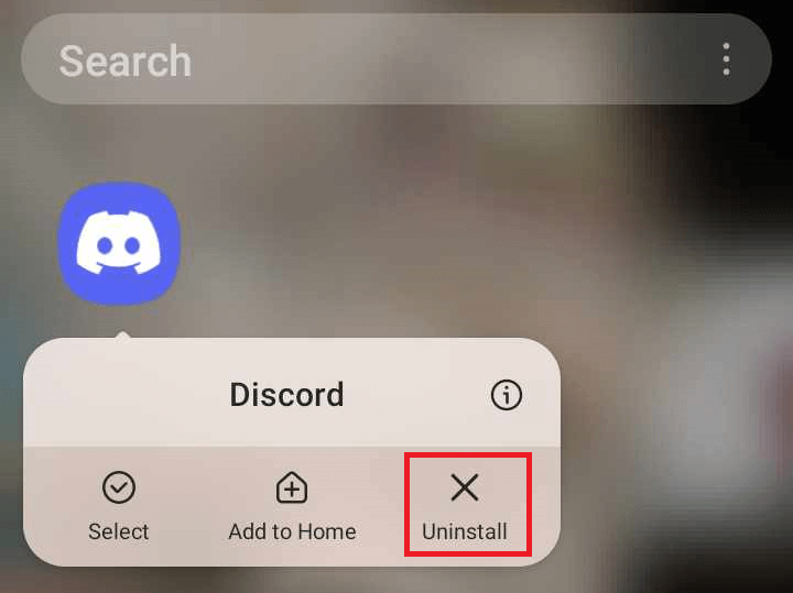 "Uninstall" highlighted for Discord on Android.