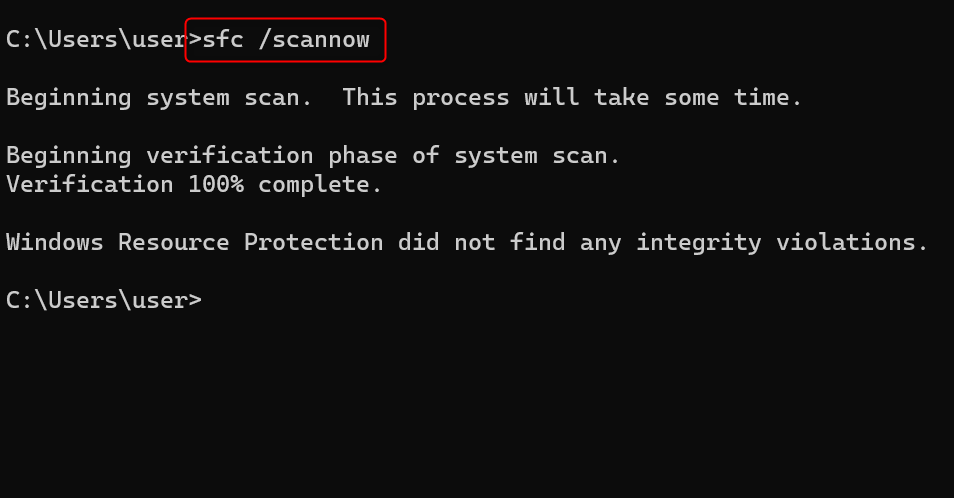 "sfc /scannow" command in Command Prompt.