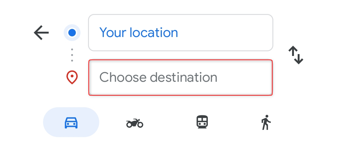 "Choose destination" highlighted in Google Maps.