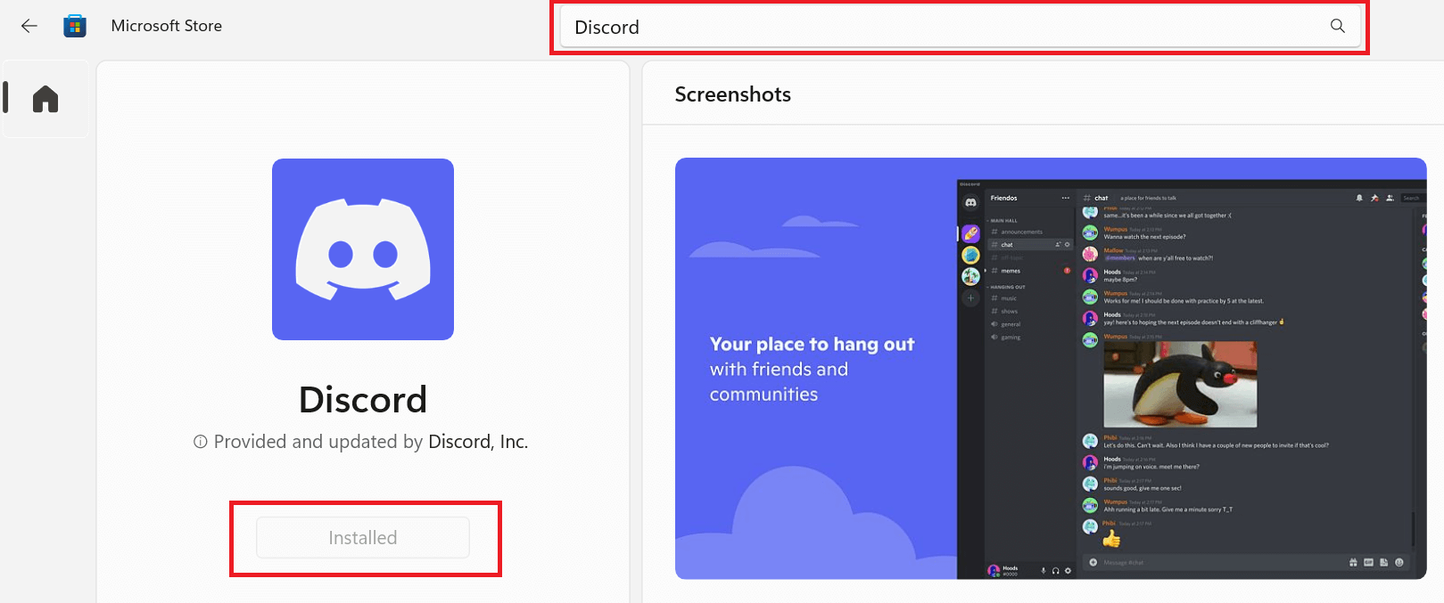 Discord's app page in Microsoft Store.