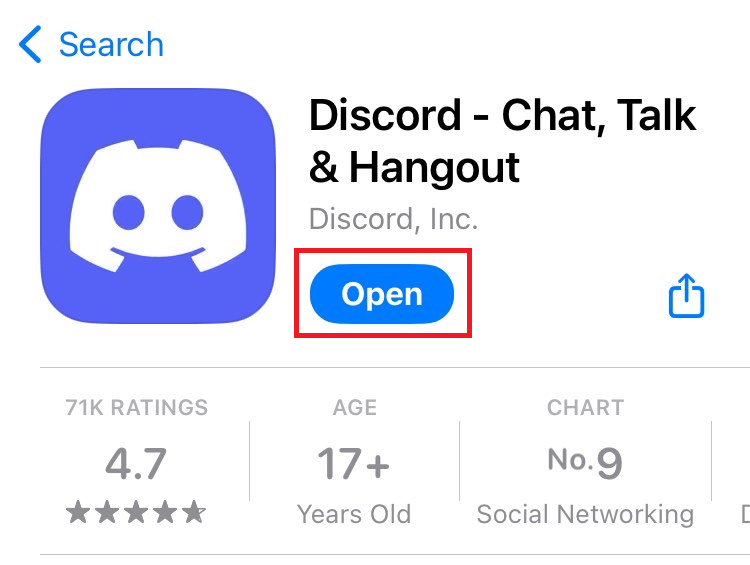 Discord's app page in iPhone's App Store.