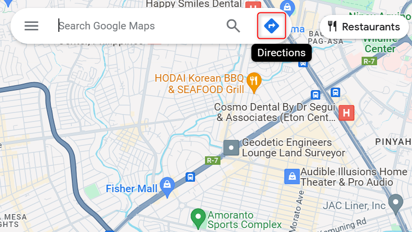 "Directions" highlighted on Google Maps.