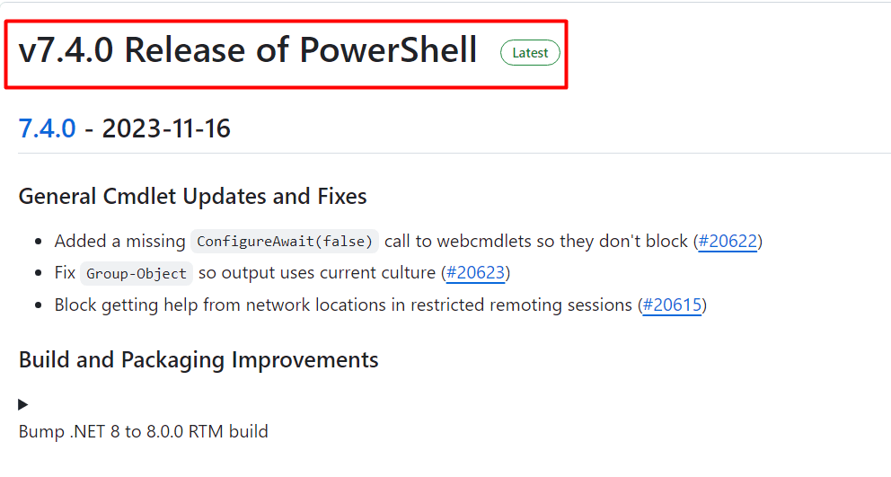 PowerShell's latest version highlighted on GitHub.