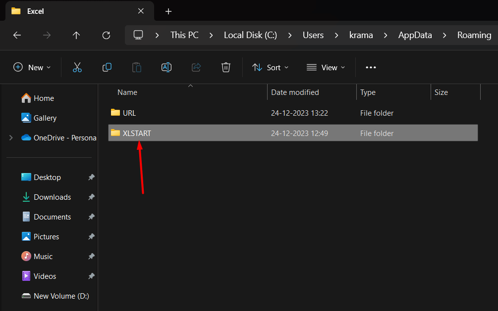 "XLSTART" highlighted in File Explorer.