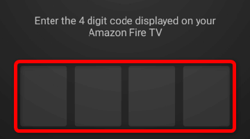 Confirmation code screen in the Amazon Fire TV mobile app.
