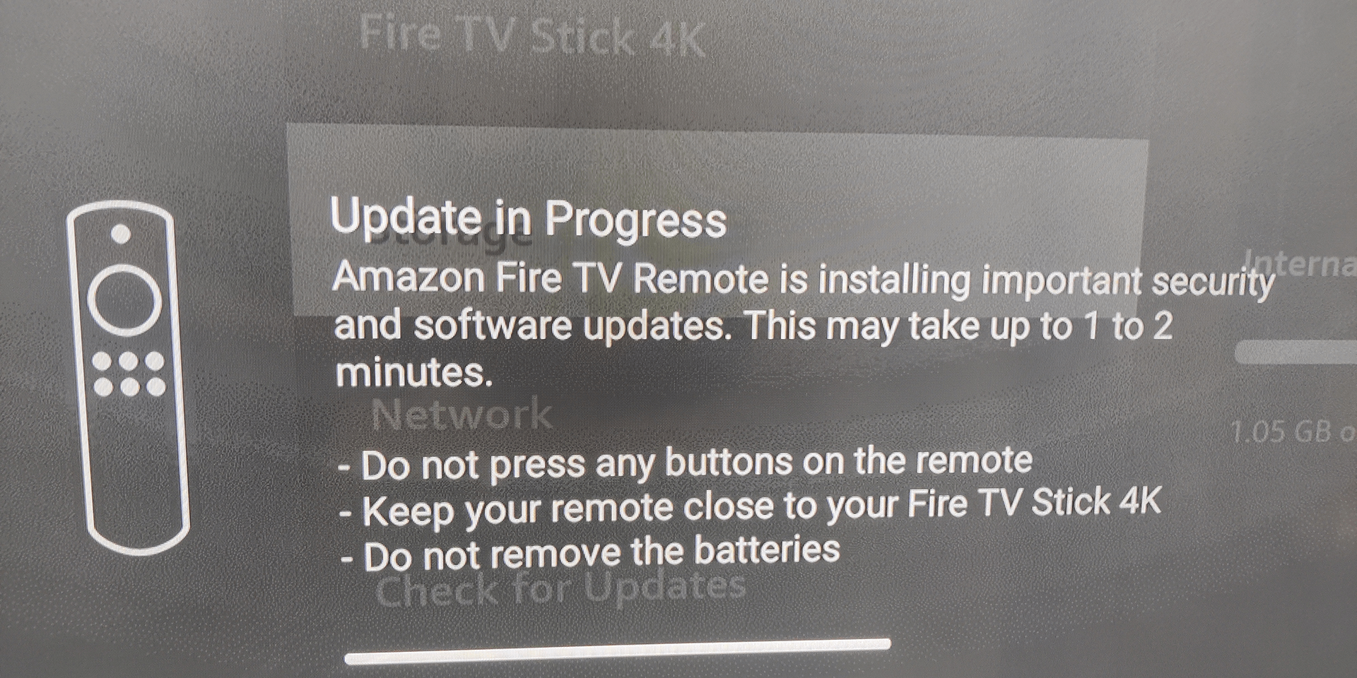 Installing updates on an Amazon Fire TV.
