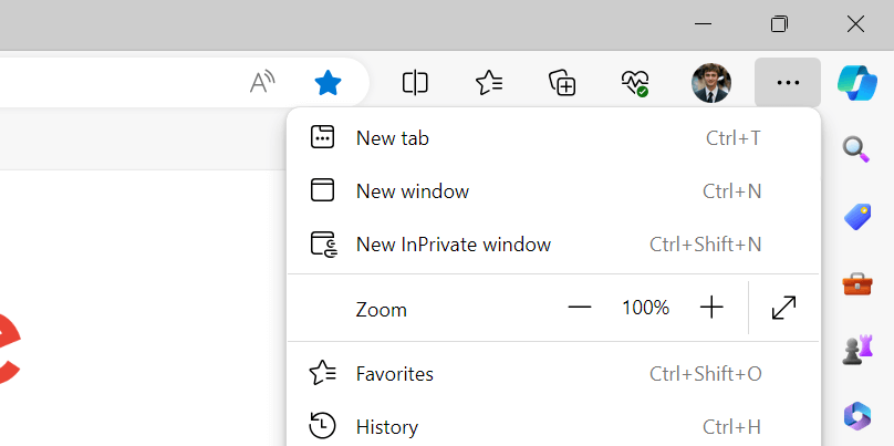 Microsoft Edge menu.