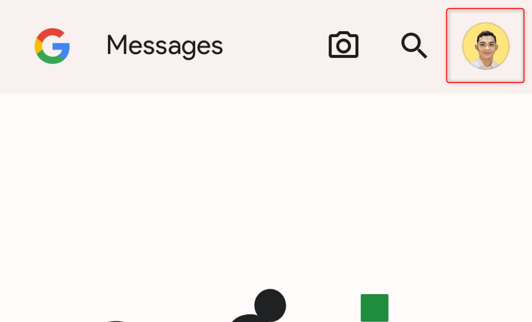 Profile icon highlighted in Google Messages.