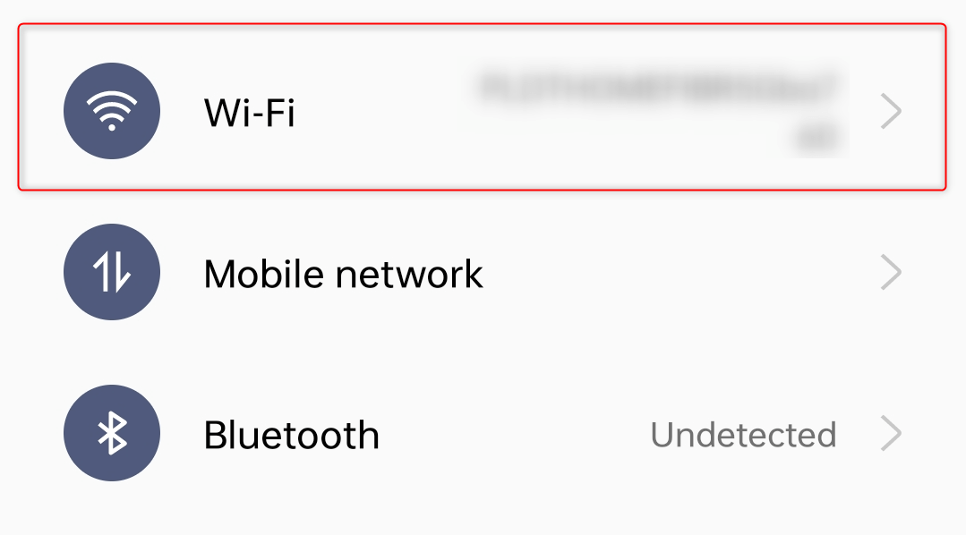 "Wi-Fi" submenu highlighted in Android settings.