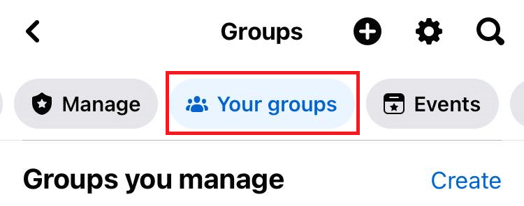 "Your groups" tab in Facebook.