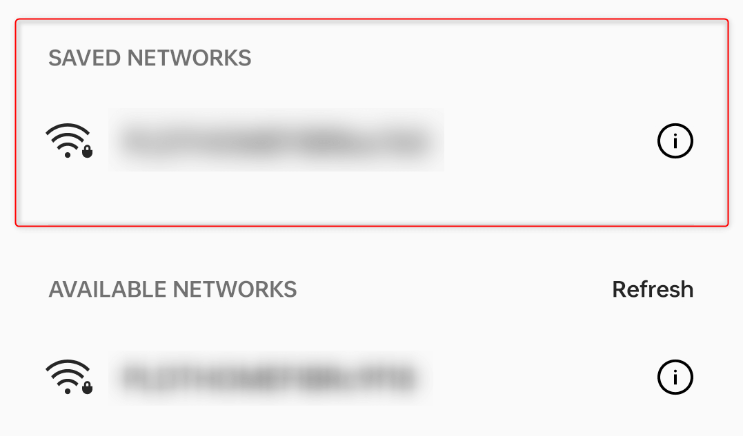 "Saved Networks" section highlighted in Android settings.