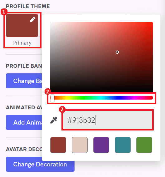 Set a "Primary" color for "Profile Theme" in Discord.