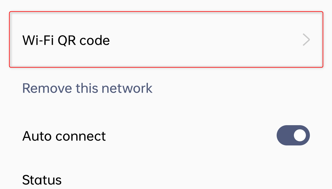 "Wi-Fi QR code" option highlighted in current network settings.