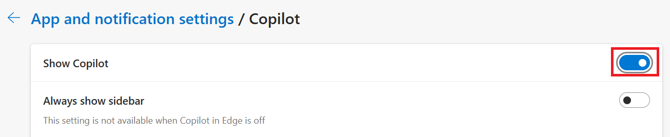 "Show Copilot" highlighted in Edge Settings.