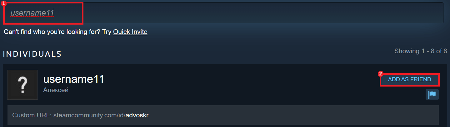 "Add as Friend" button highlighted on Steam.