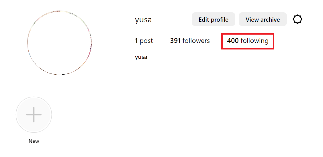 "Following" count highlighted in Instagram for Web.