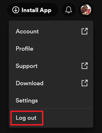 "Log out" option highlighted in Spotify.