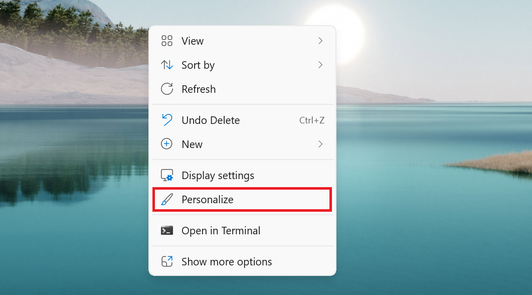 "Personalize" option in right-click context menu in desktop.