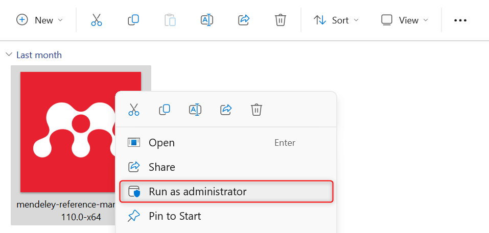 "Run as administrator" option in right-click context menu.