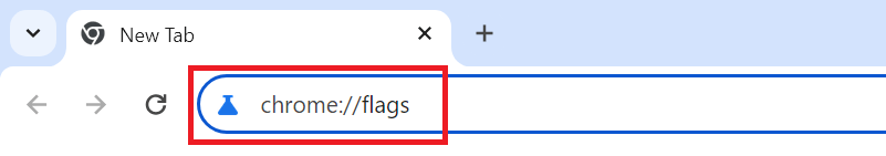 "chrome://flags" highlighted in Chrome address bar.
