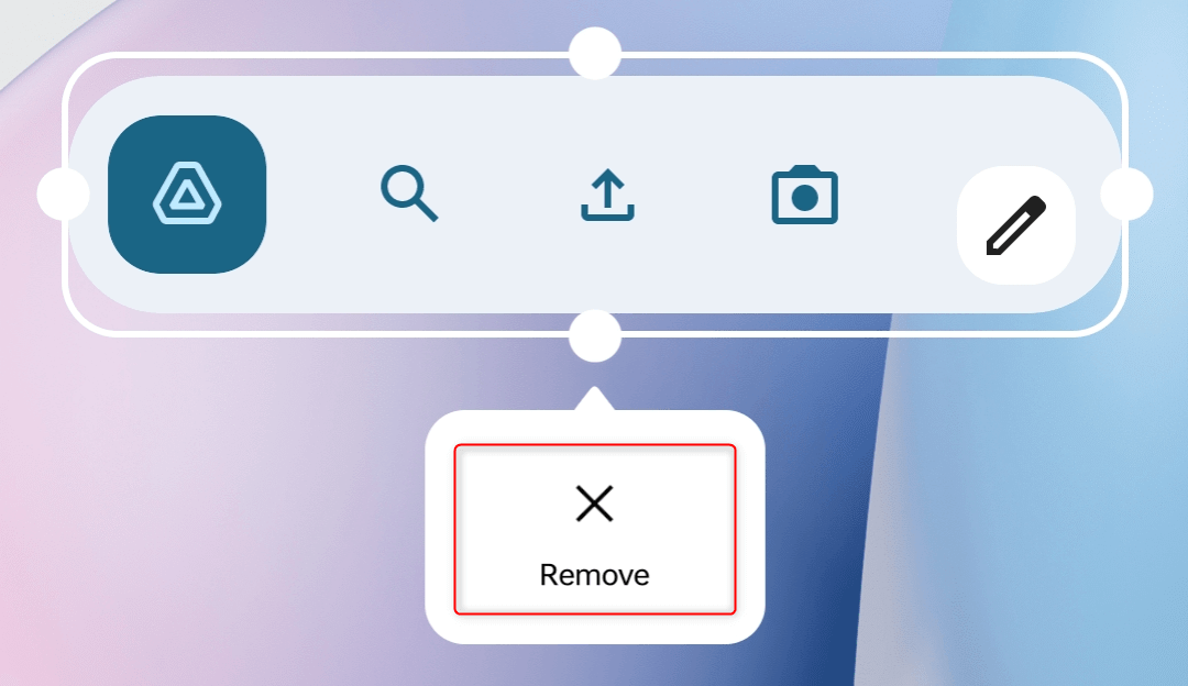 "Remove" button highlighted for a widget.