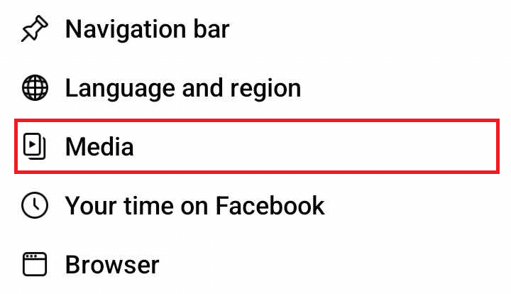 "Media" option in Facebook settings.